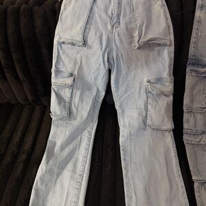 SHEIN Light Blue High Rise Cargo Jeans